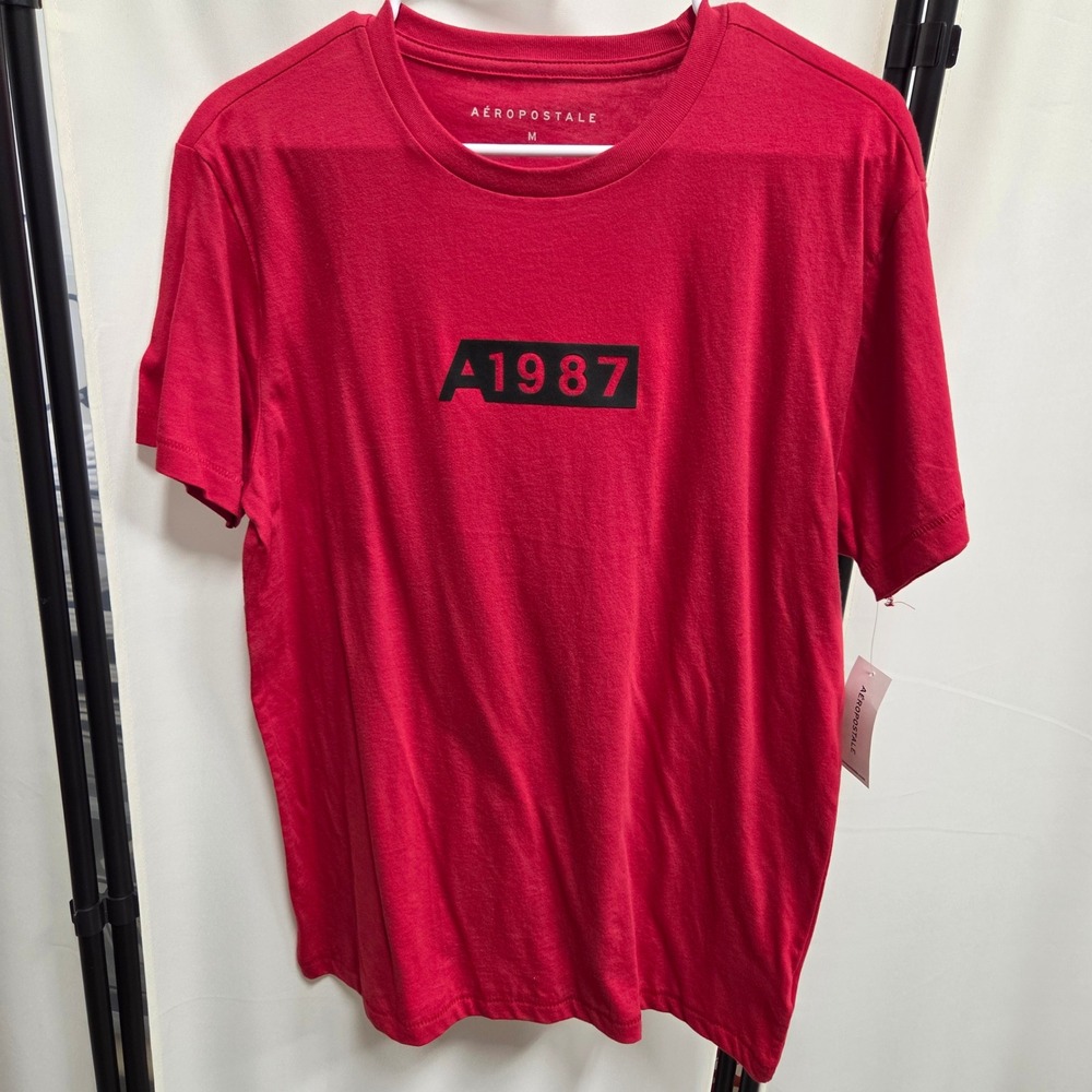 Aeropostale Mens Red Graphic T-Shirt A1987 Box Logo Crew Neck Size M New